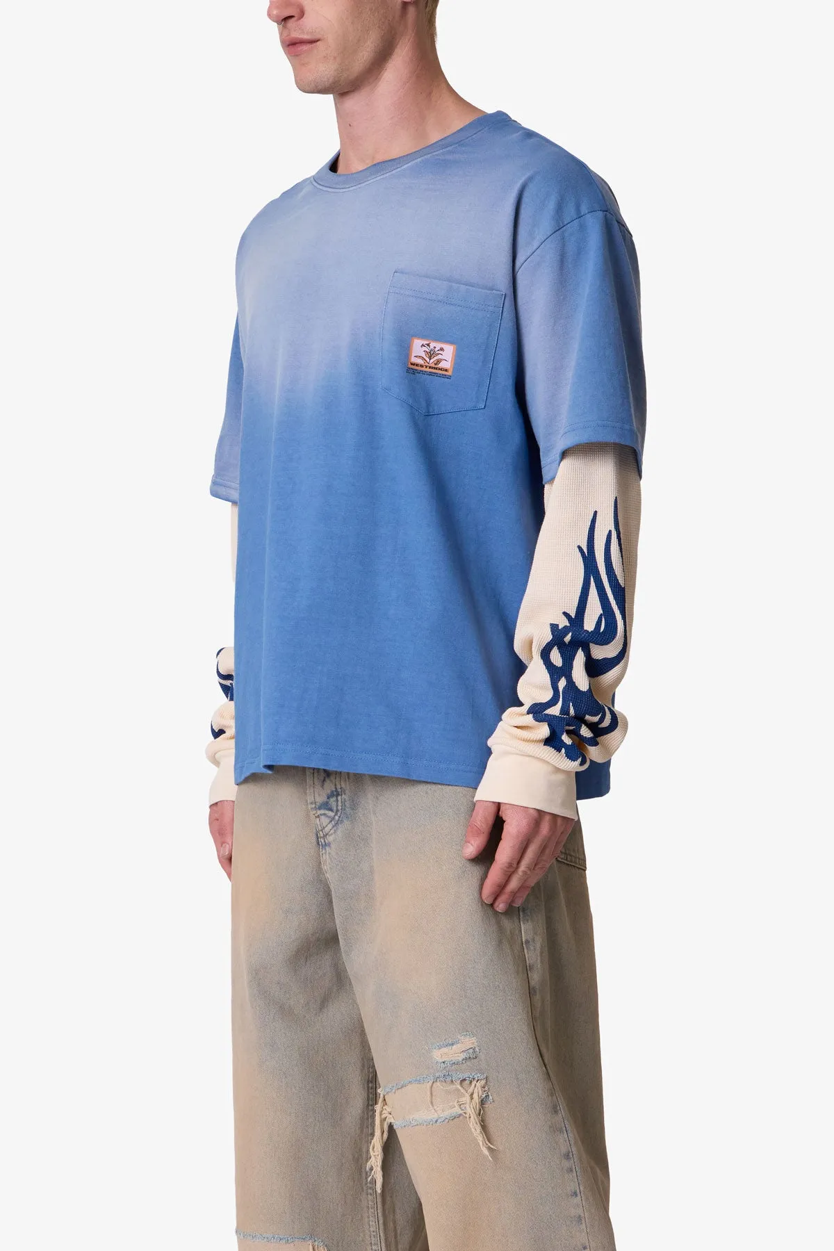 Layered Flame Pocket L/S Tee - Washed Blue sold by MNML product image thumbnail 3