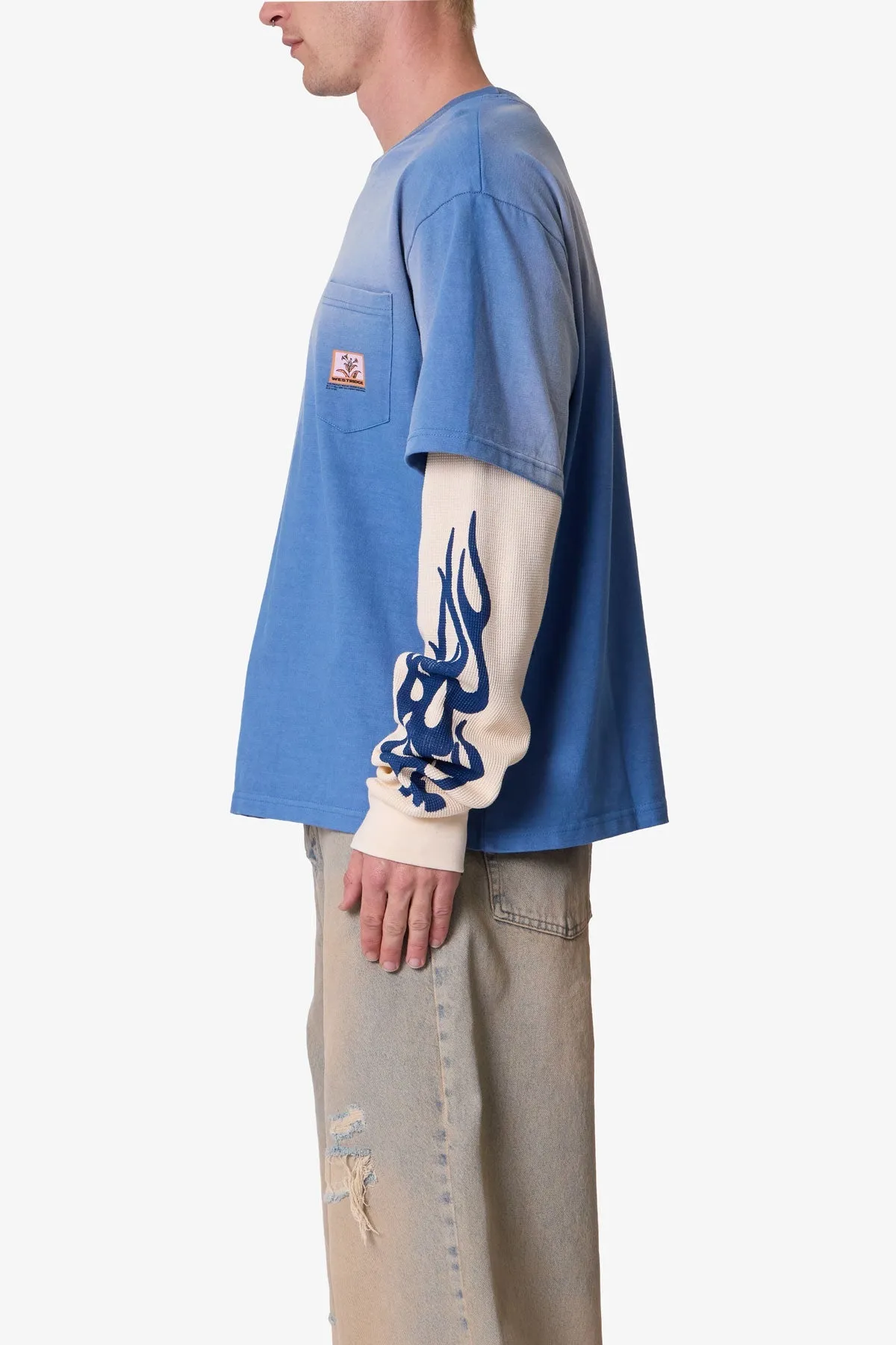 Layered Flame Pocket L/S Tee - Washed Blue sold by MNML product image thumbnail 4