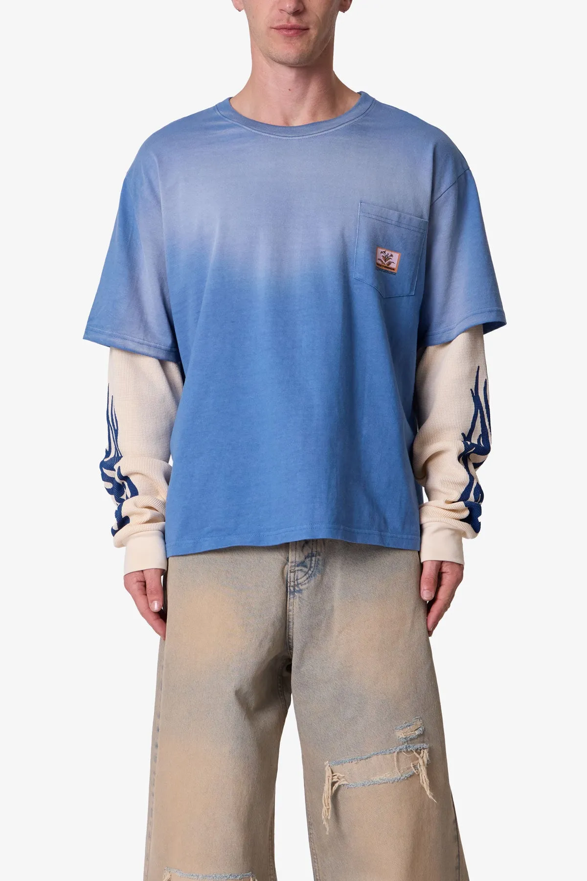 Layered Flame Pocket L/S Tee - Washed Blue sold by MNML product image thumbnail 2