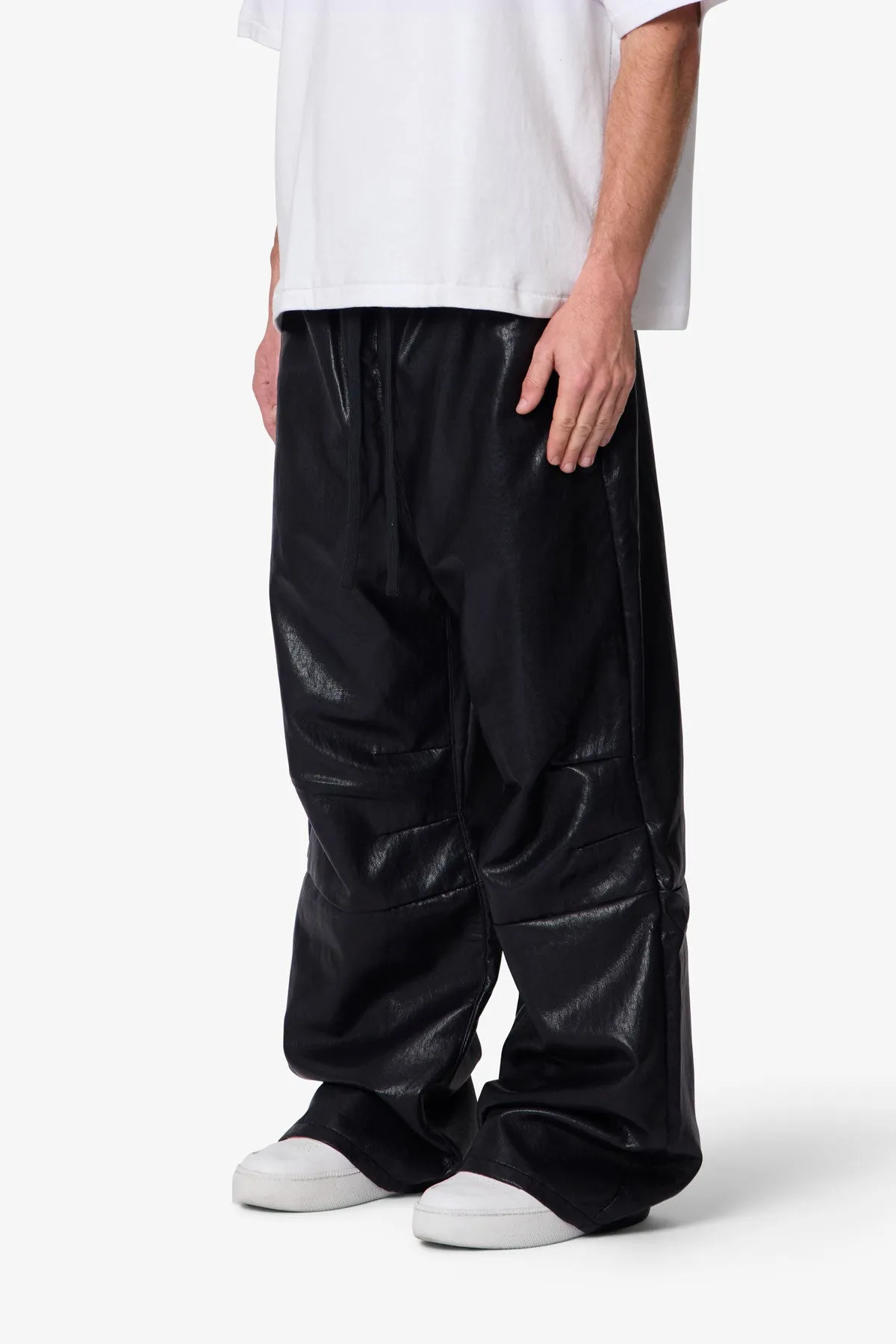 Leather Ultra Baggy Sweatpants - Black sold by MNML product image thumbnail 3
