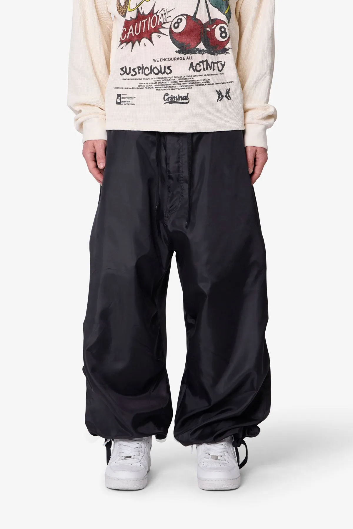 Cinched Baggy Nylon Pants - Black sold by MNML product image thumbnail 2
