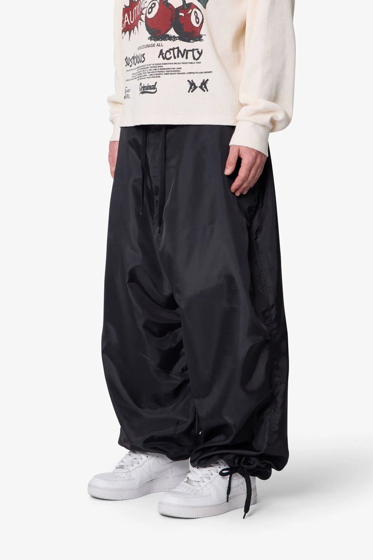 Cinched Baggy Nylon Pants - Black sold by MNML product image thumbnail 3