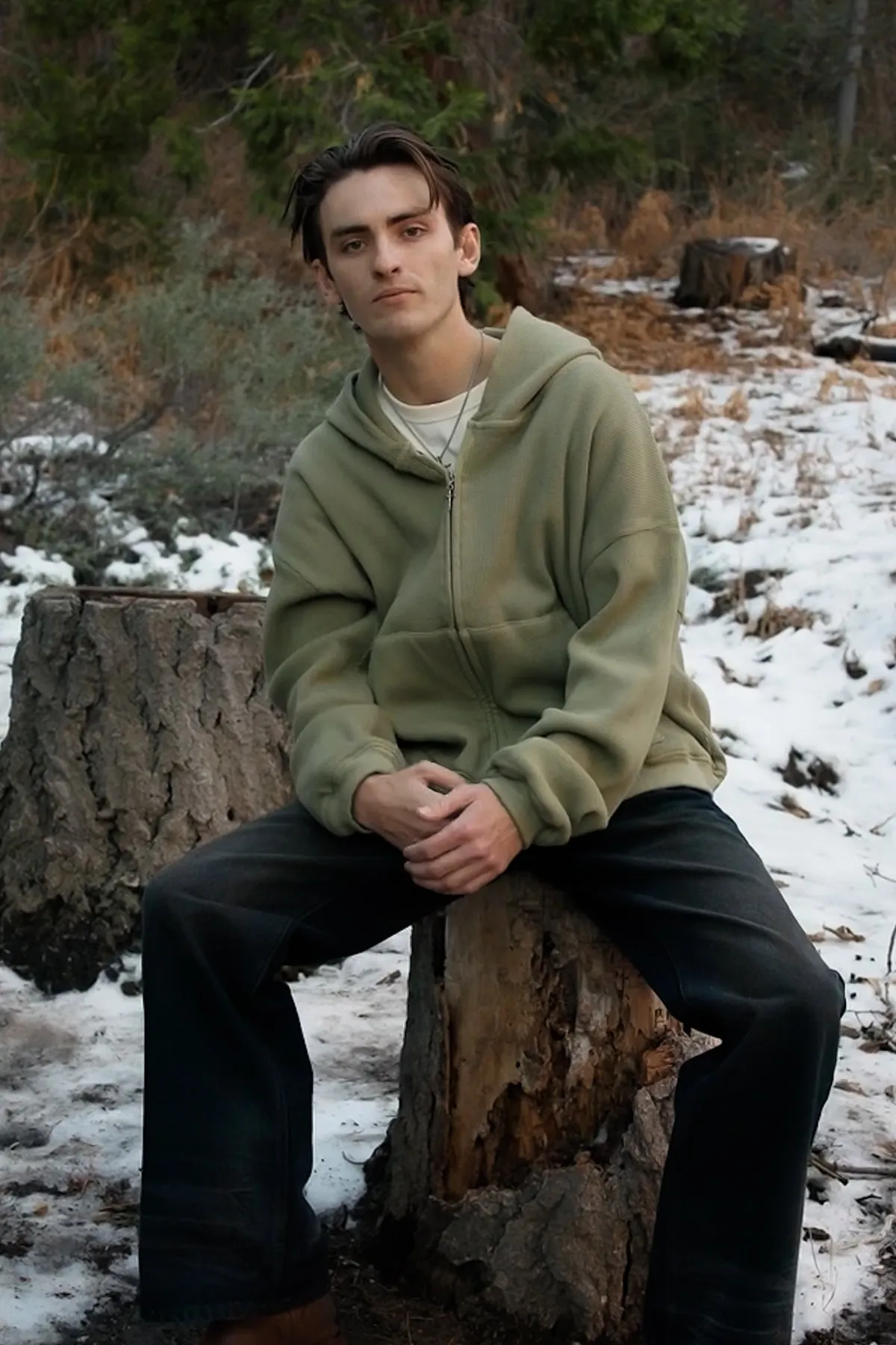 Double Layered Thermal Hoodie - Washed Olive sold by MNML product image thumbnail 3