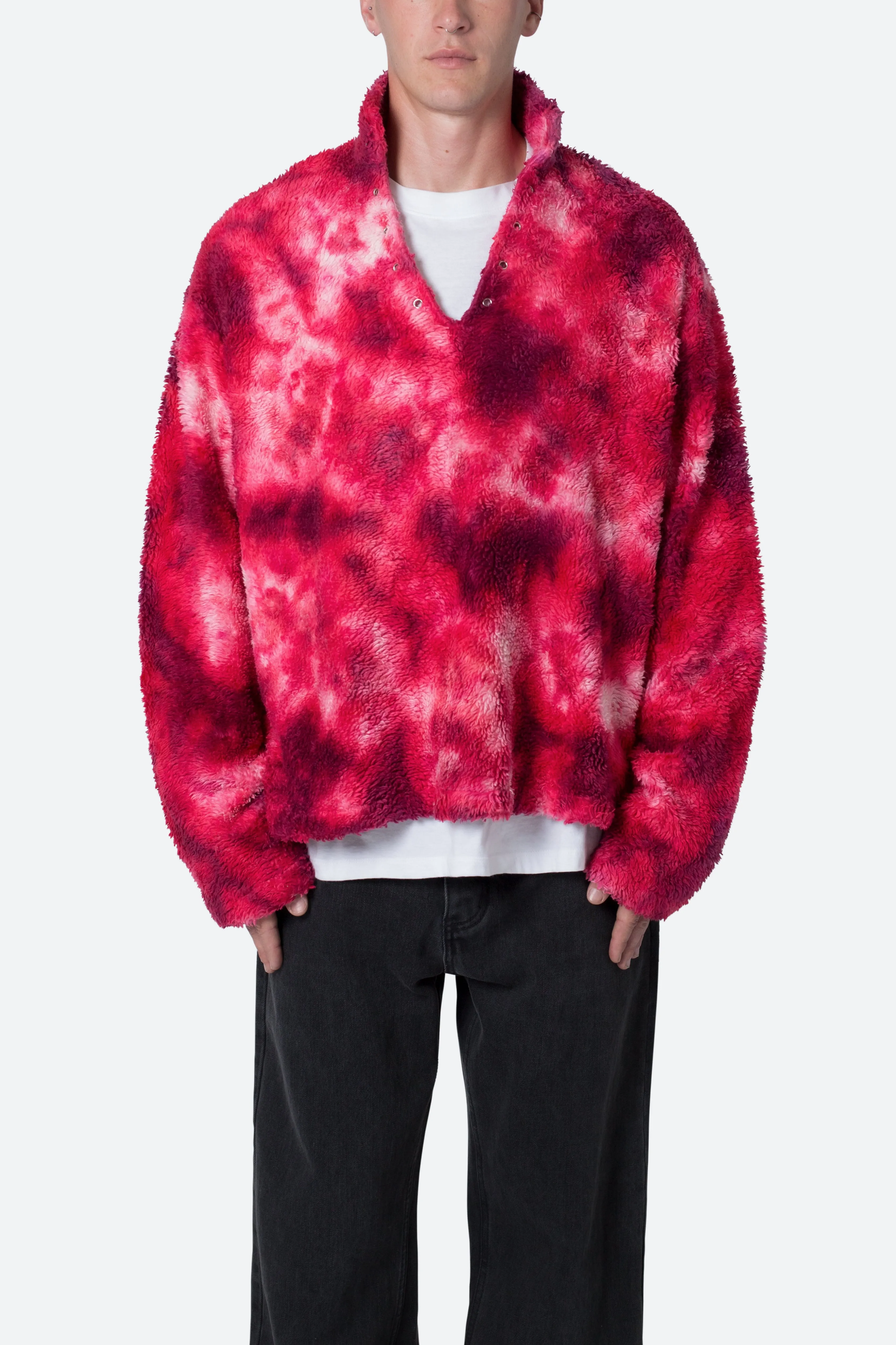 Tie Dye Sherpa Pullover Sweater - Magenta sold by MNML