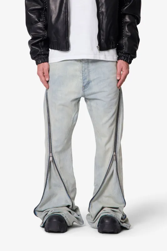 Zipper Extra Flare Denim - Light Vintage sold by MNML