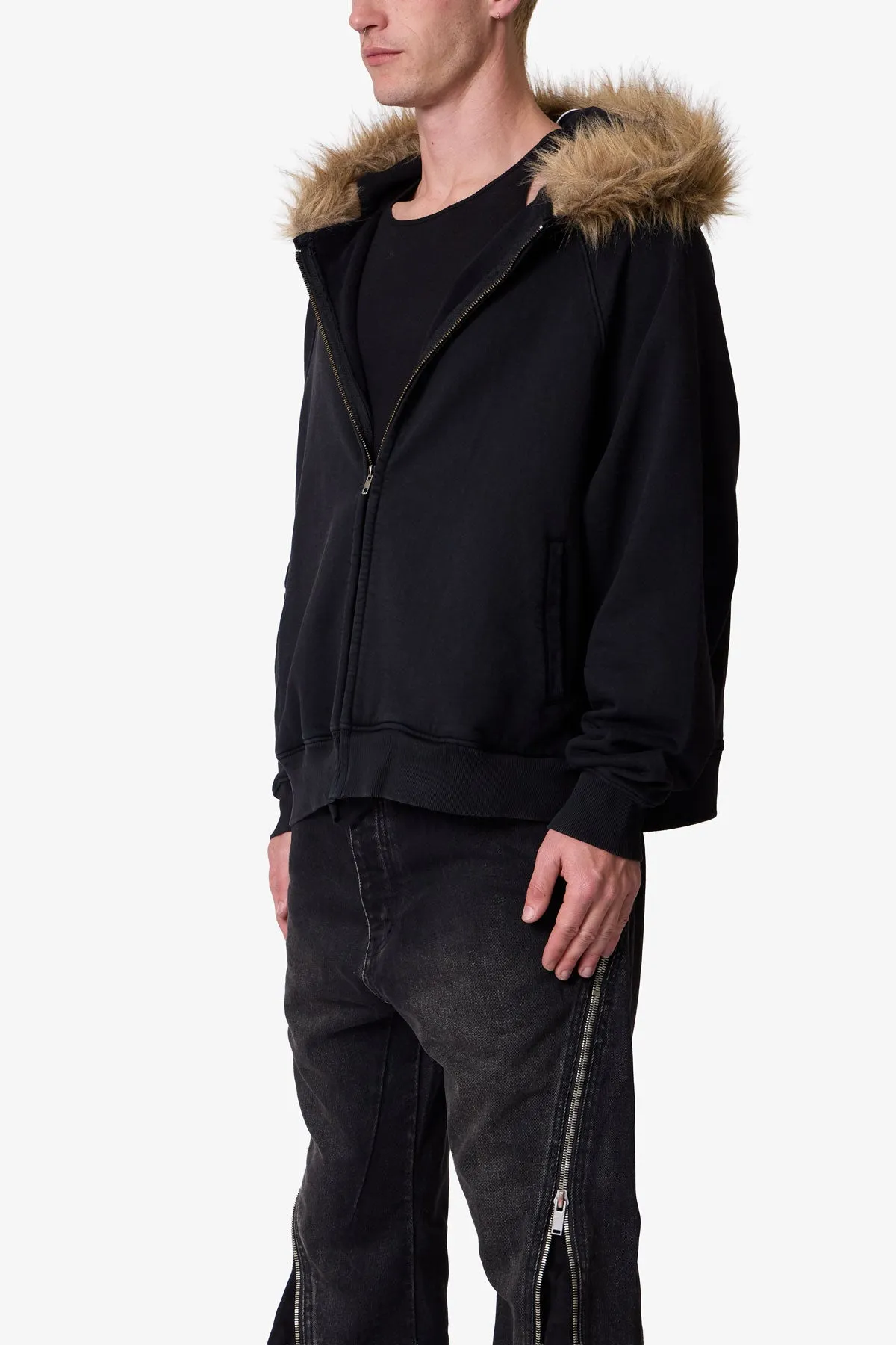 Fur Zip Up Hoodie - Washed Black sold by MNML product image thumbnail 3