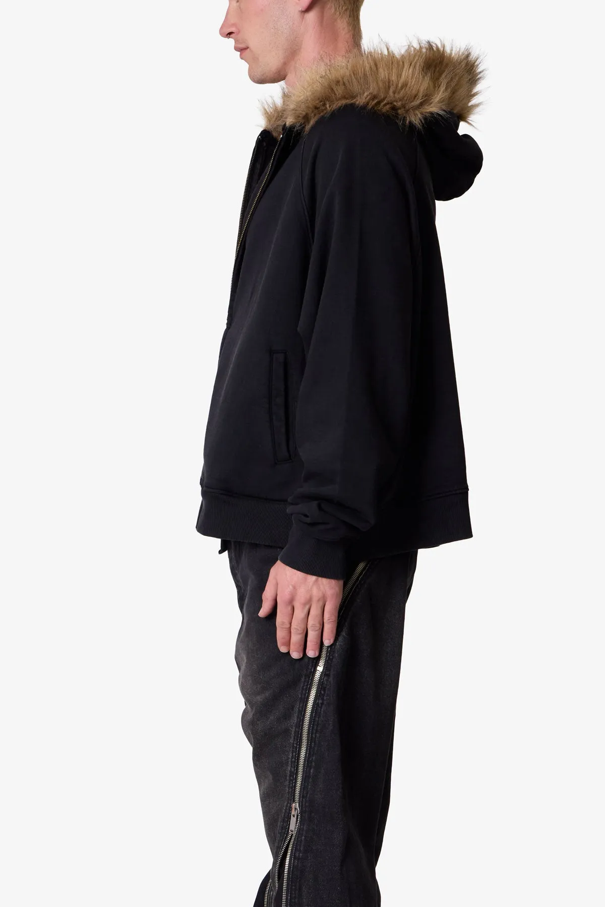 Fur Zip Up Hoodie - Washed Black sold by MNML product image thumbnail 4
