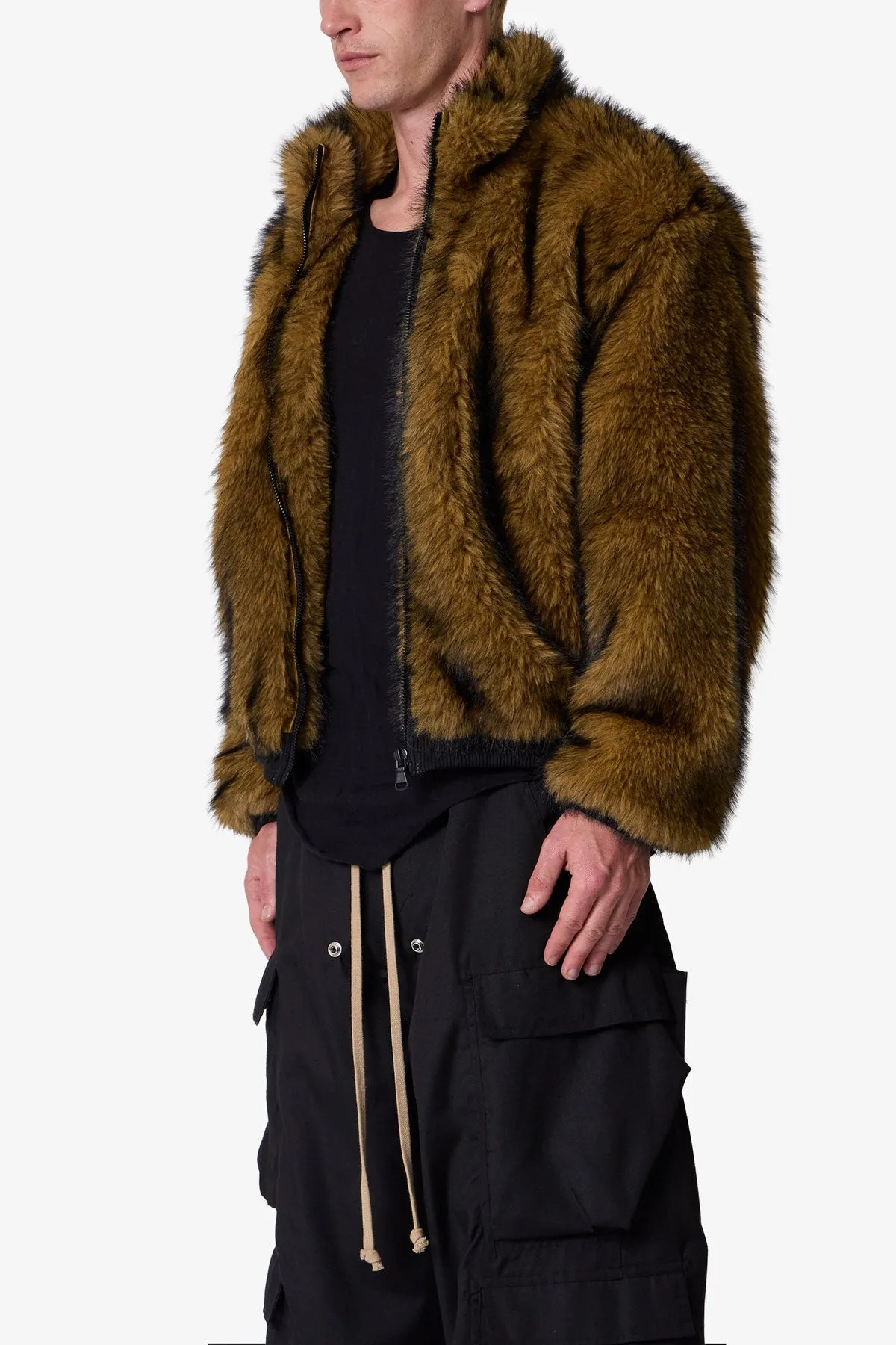 Fur Zip Up Jacket - Brown sold by MNML product image thumbnail 3
