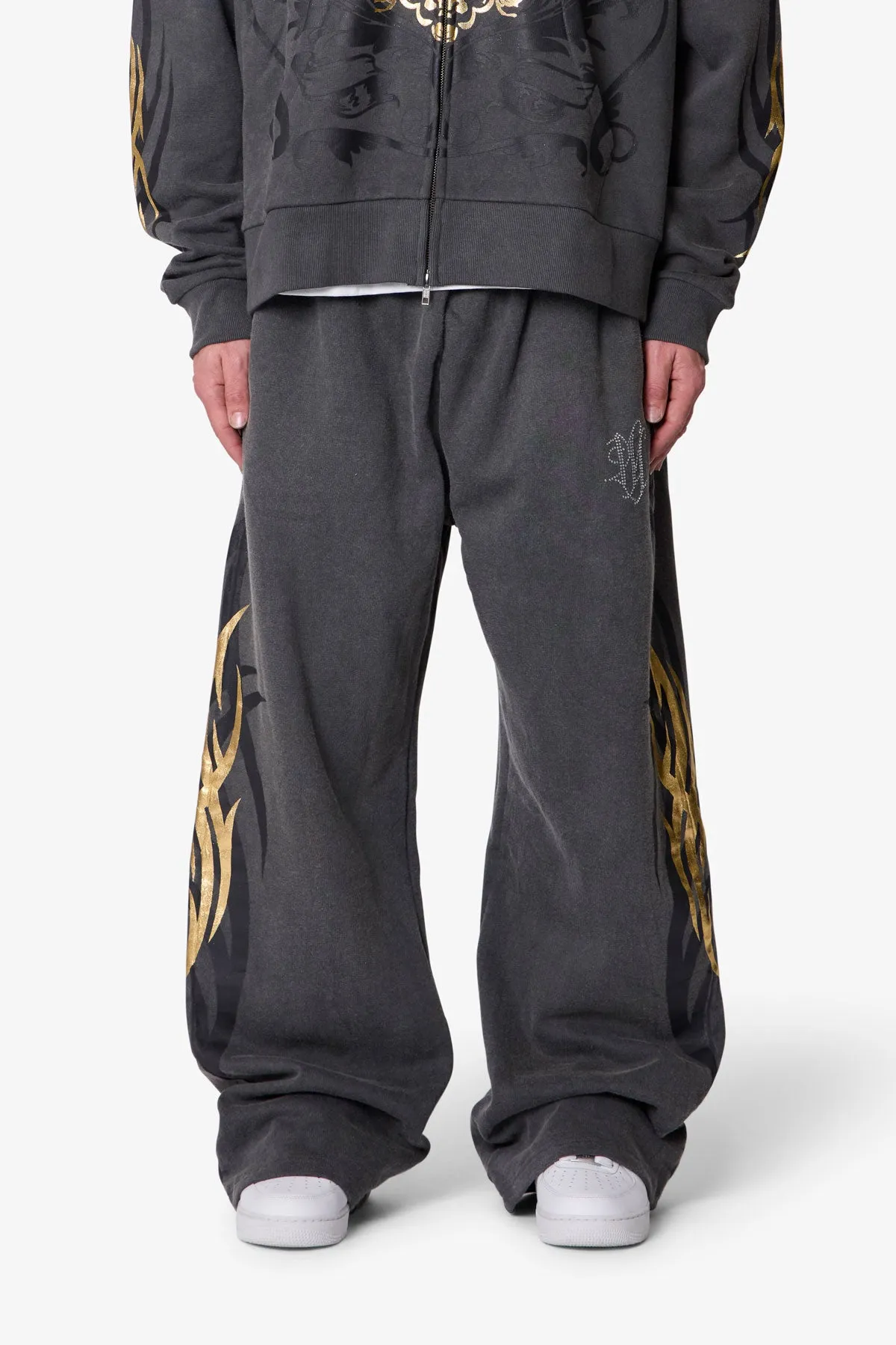 Gold Foil Tribal Sweatpants - Washed Black sold by MNML