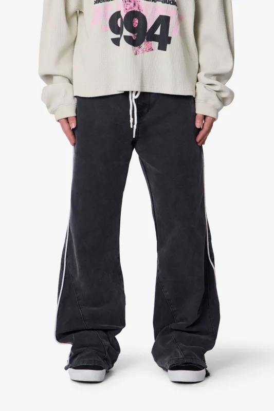 Piped Kick Flare Pants - Washed Black sold by MNML