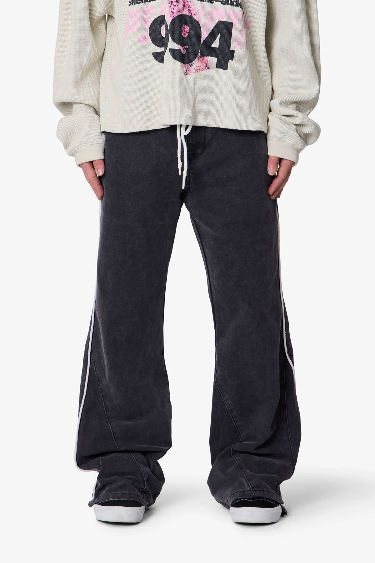 Piped Kick Flare Pants - Washed Black sold by MNML