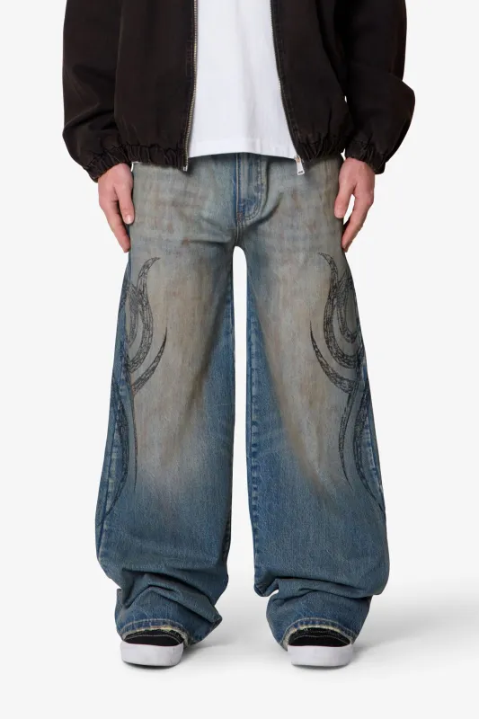 Ultra Wide Tribal Denim - Medium Blue made by MNML