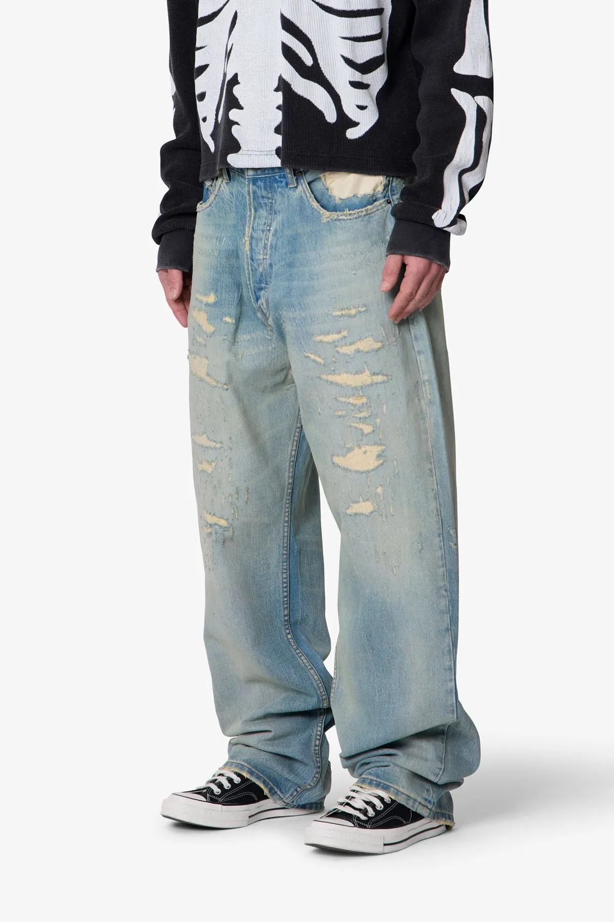 Distressed Ultra Baggy Denim - Blue sold by MNML product image thumbnail 3