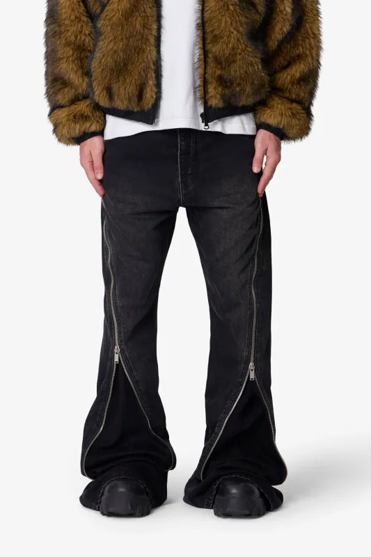Zipper Extra Flare Denim - Vintage Black made by MNML