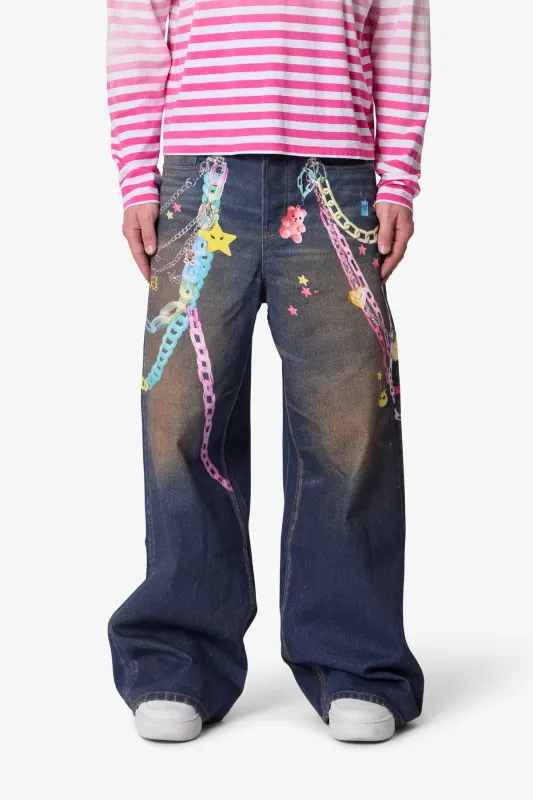 Rave Chain Printed Denim - Blue made by MNML