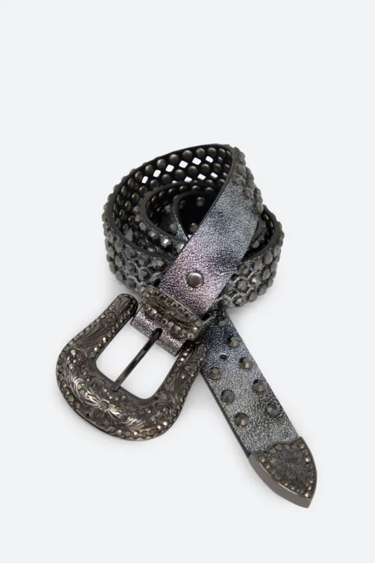 Die Cut Rhinestone Belt - Black sold by MNML