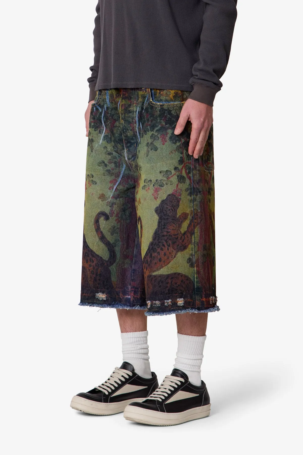 Ultra Baggy Leopard Denim Shorts - Multi sold by MNML product image thumbnail 3