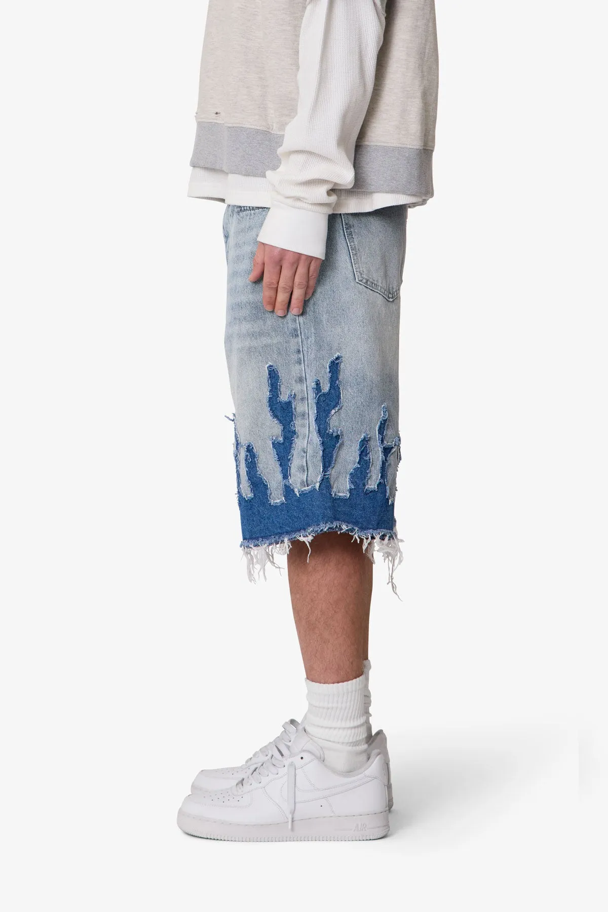 Baggy Flame Denim Shorts - Blue sold by MNML product image thumbnail 4