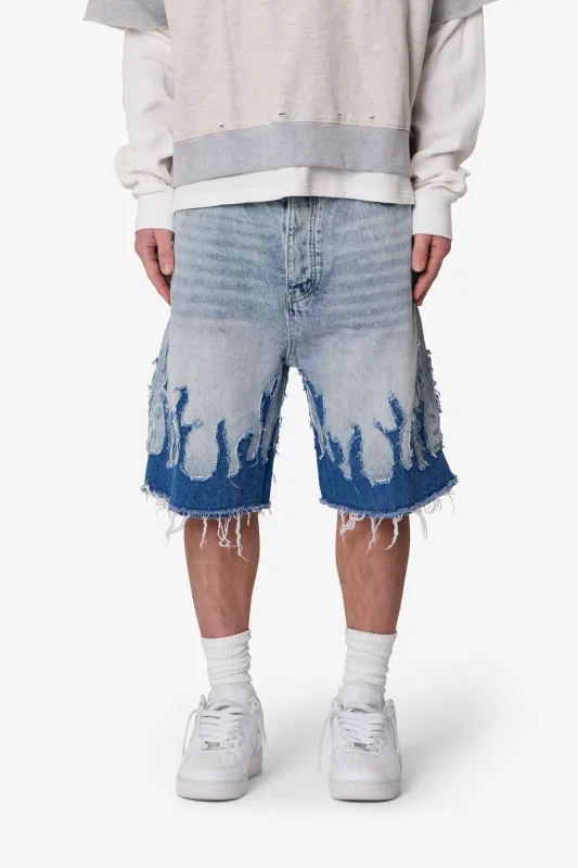 Baggy Flame Denim Shorts - Blue sold by MNML