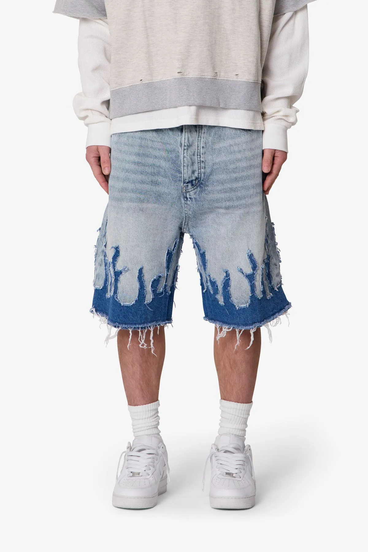 Baggy Flame Denim Shorts - Blue sold by MNML product image thumbnail 2