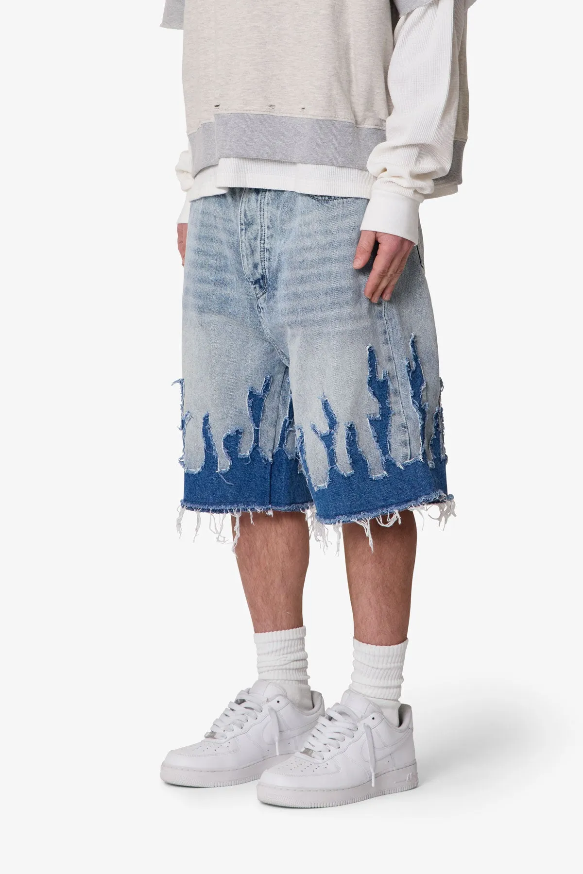 Baggy Flame Denim Shorts - Blue sold by MNML product image thumbnail 3