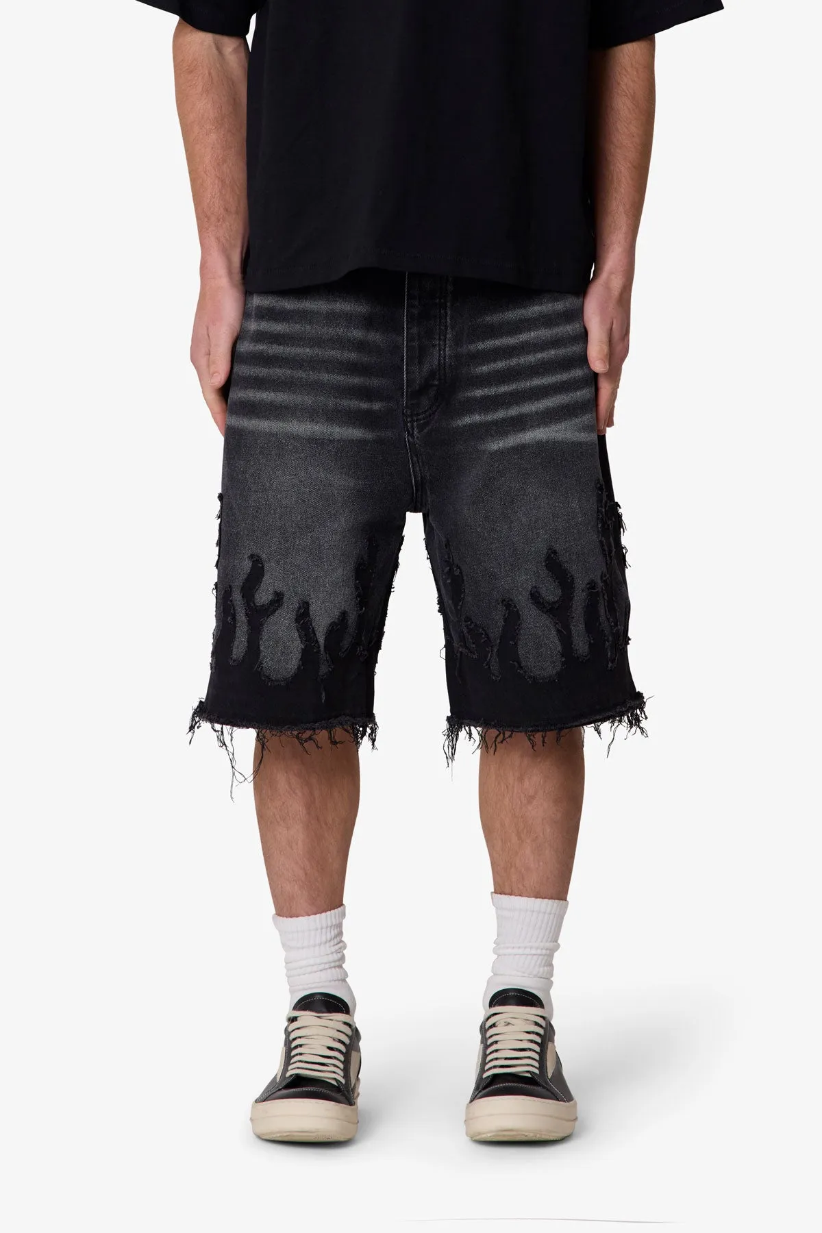 Baggy Flame Denim Shorts - Black sold by MNML product image thumbnail 2