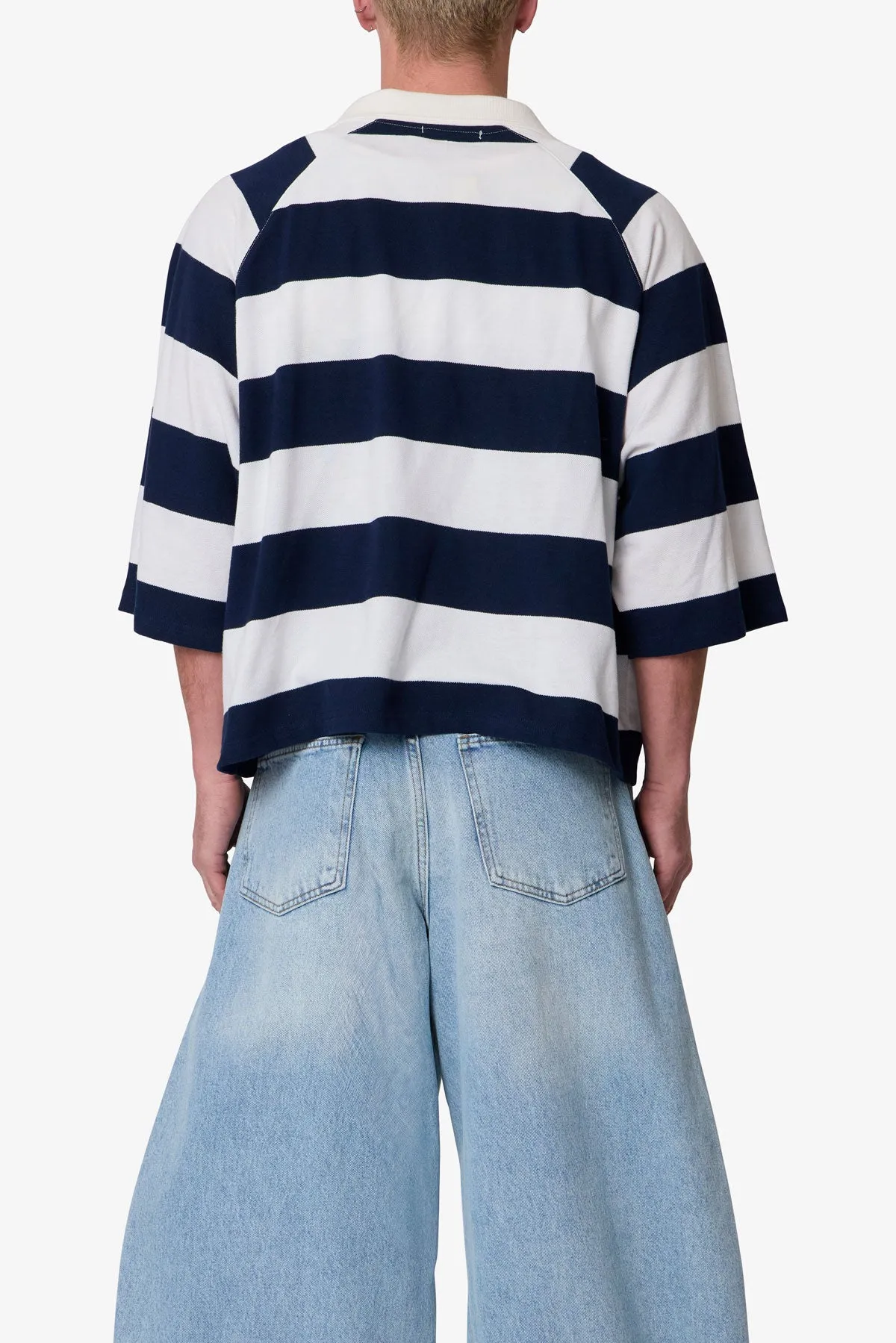 Wide Striped S/S Polo Shirt - White/Navy sold by MNML product image thumbnail 5