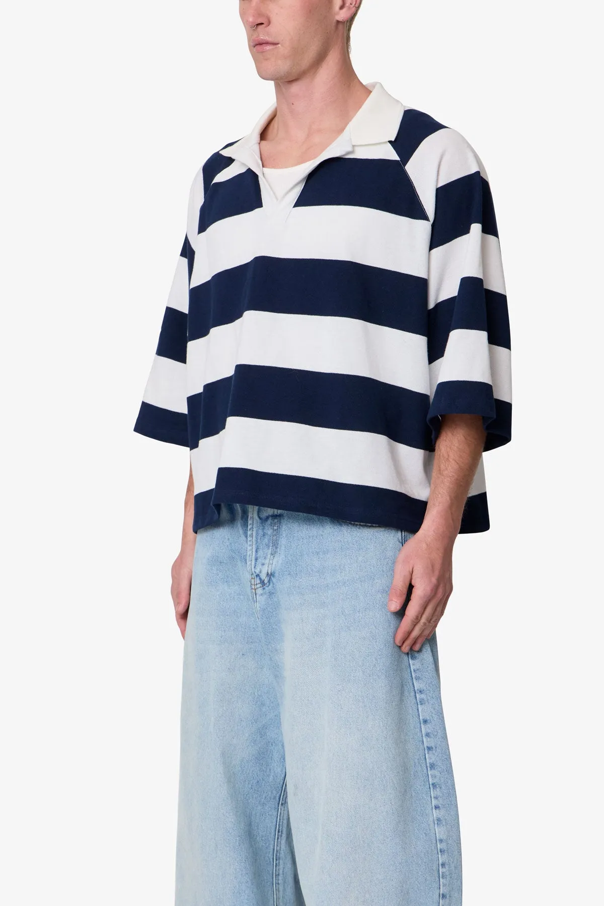 Wide Striped S/S Polo Shirt - White/Navy sold by MNML product image thumbnail 3