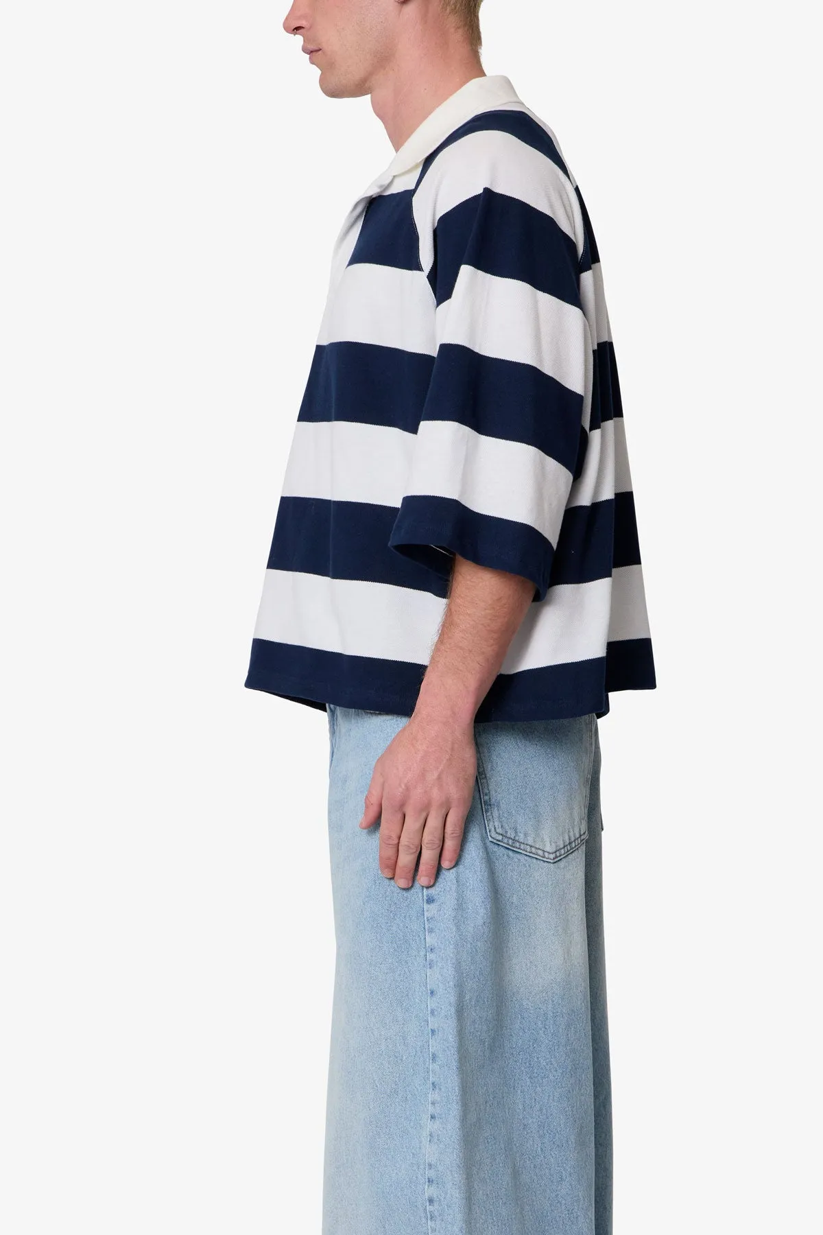 Wide Striped S/S Polo Shirt - White/Navy sold by MNML product image thumbnail 4