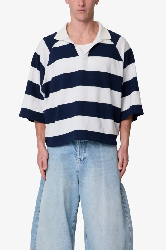 Wide Striped S/S Polo Shirt - White/Navy made by MNML