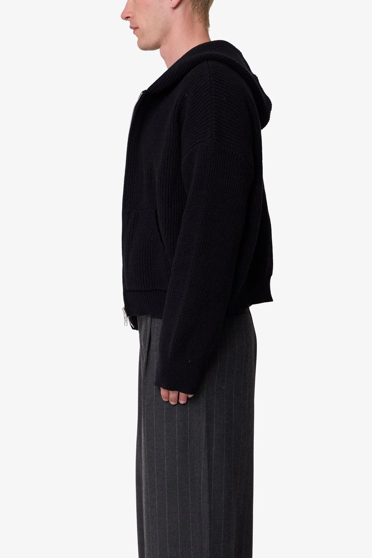 Knit Zip Up Hoodie - Black sold by MNML product image thumbnail 4