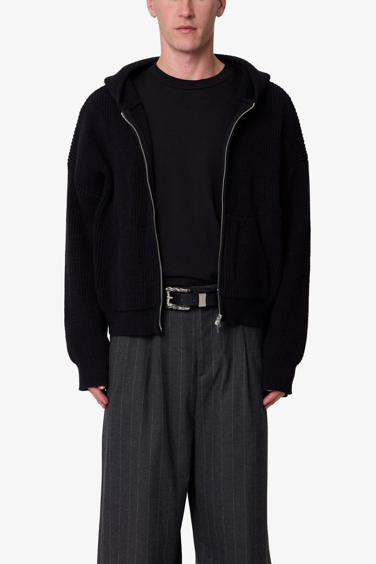 Knit Zip Up Hoodie - Black sold by MNML