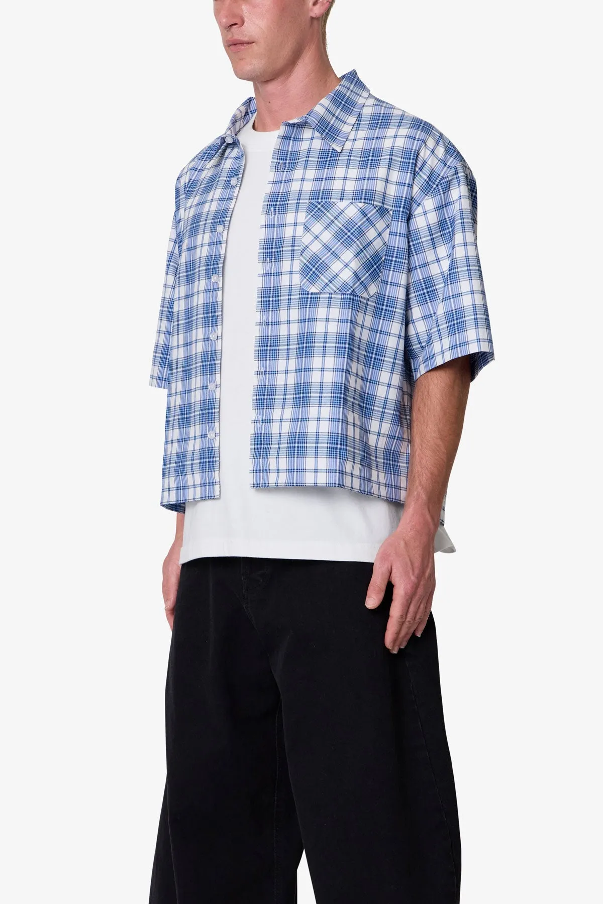 Crop Flannel S/S Shirt - Blue sold by MNML product image thumbnail 3