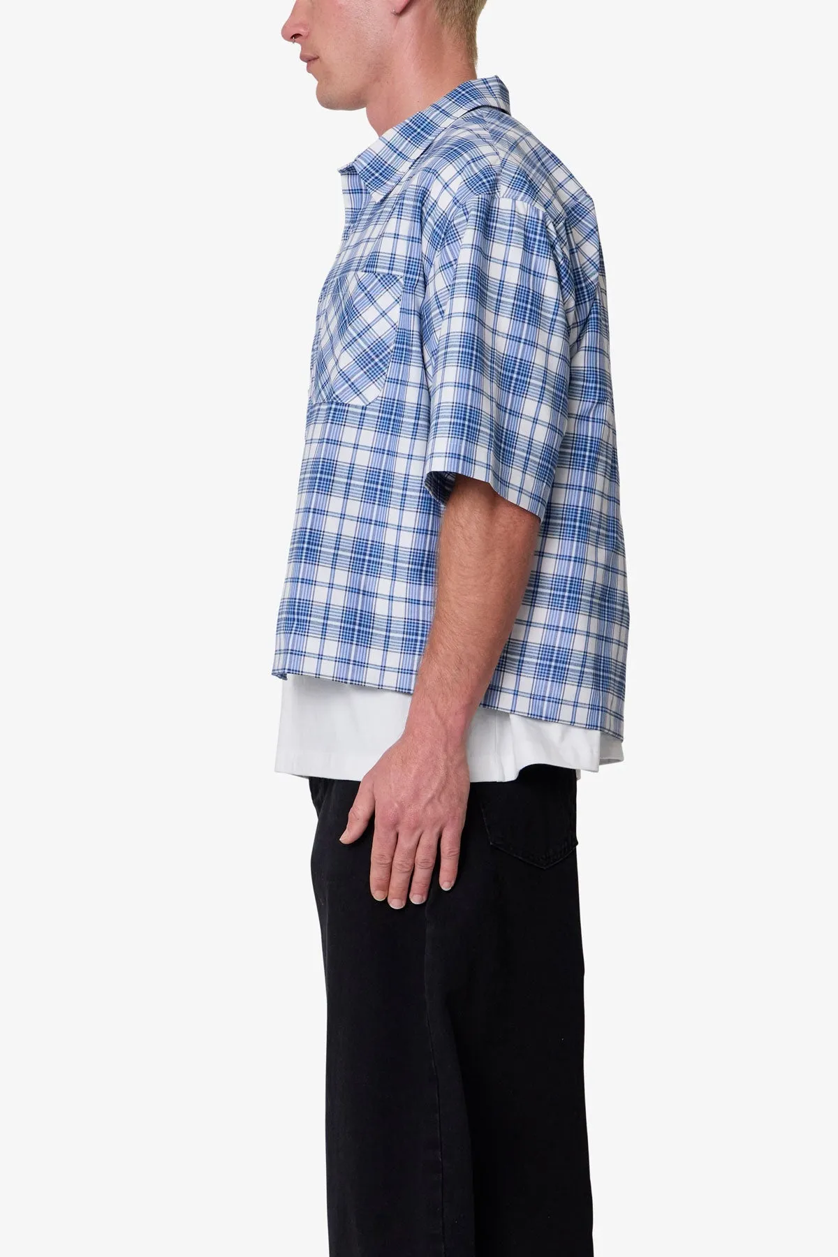 Crop Flannel S/S Shirt - Blue sold by MNML product image thumbnail 4