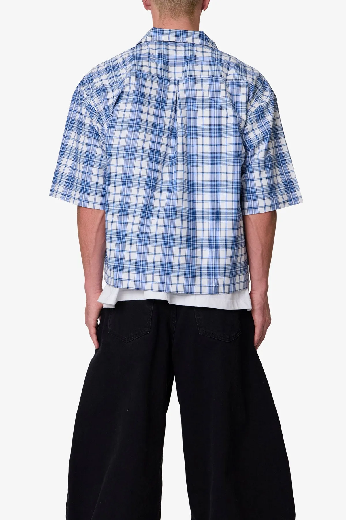 Crop Flannel S/S Shirt - Blue sold by MNML product image thumbnail 5