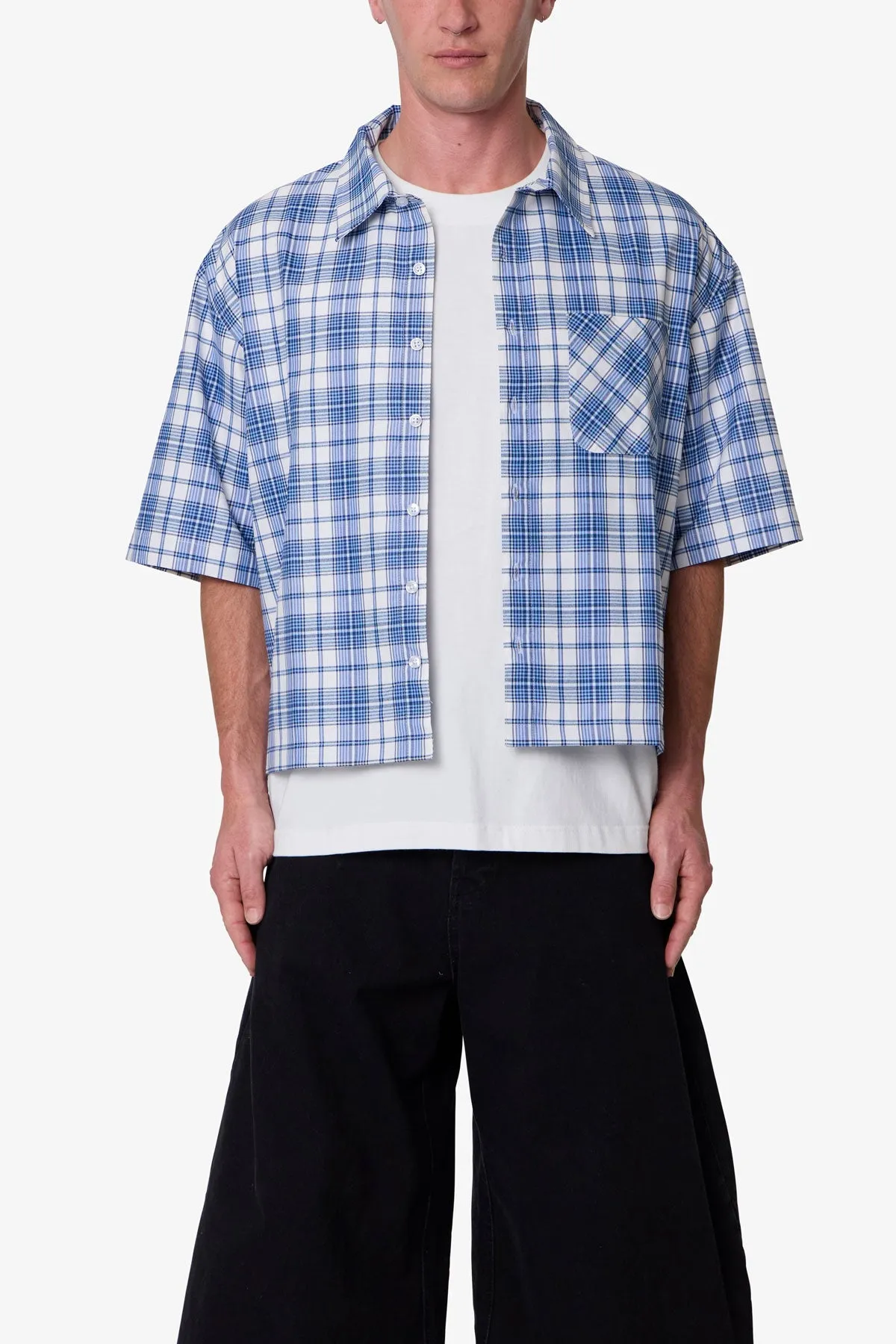 Crop Flannel S/S Shirt - Blue sold by MNML product image thumbnail 2