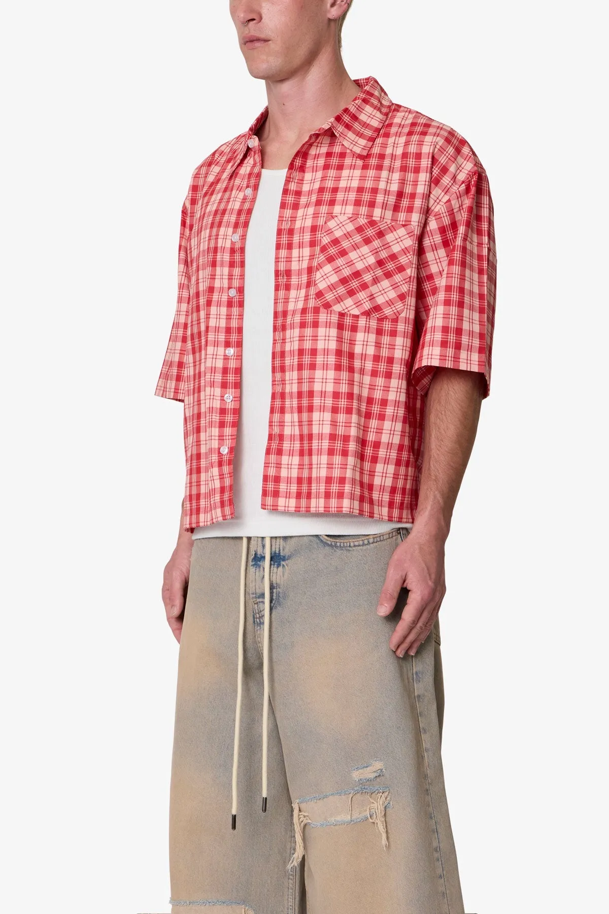 Crop Flannel S/S Shirt - Red sold by MNML product image thumbnail 3