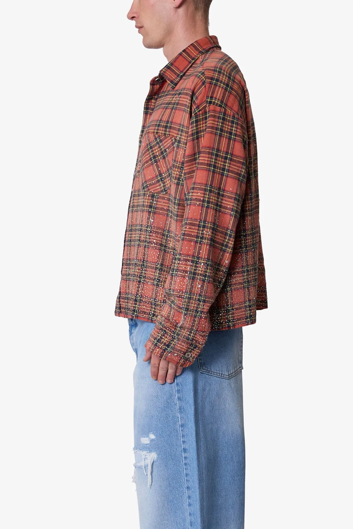 Rhinestone Flannel Shirt - Red sold by MNML product image thumbnail 4