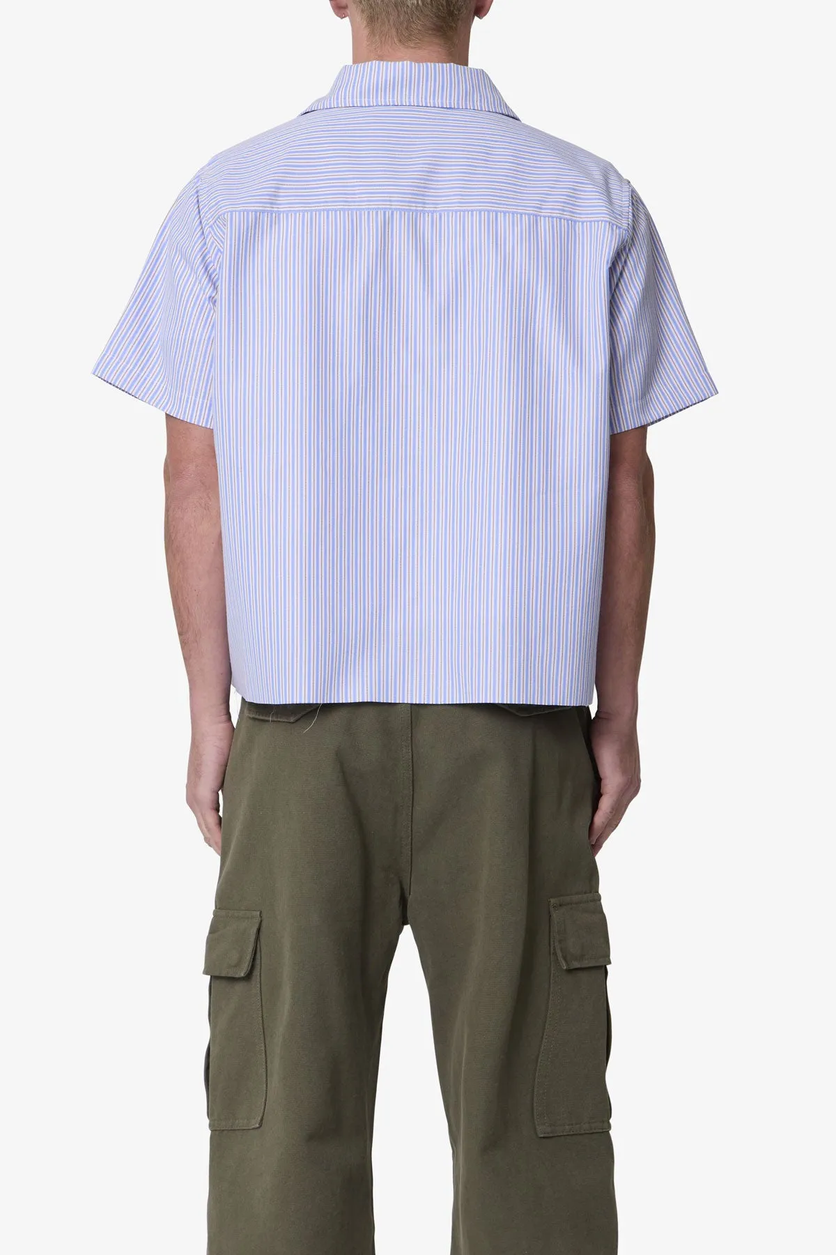 Striped Poplin Cropped S/S Shirt - Blue sold by MNML product image thumbnail 5