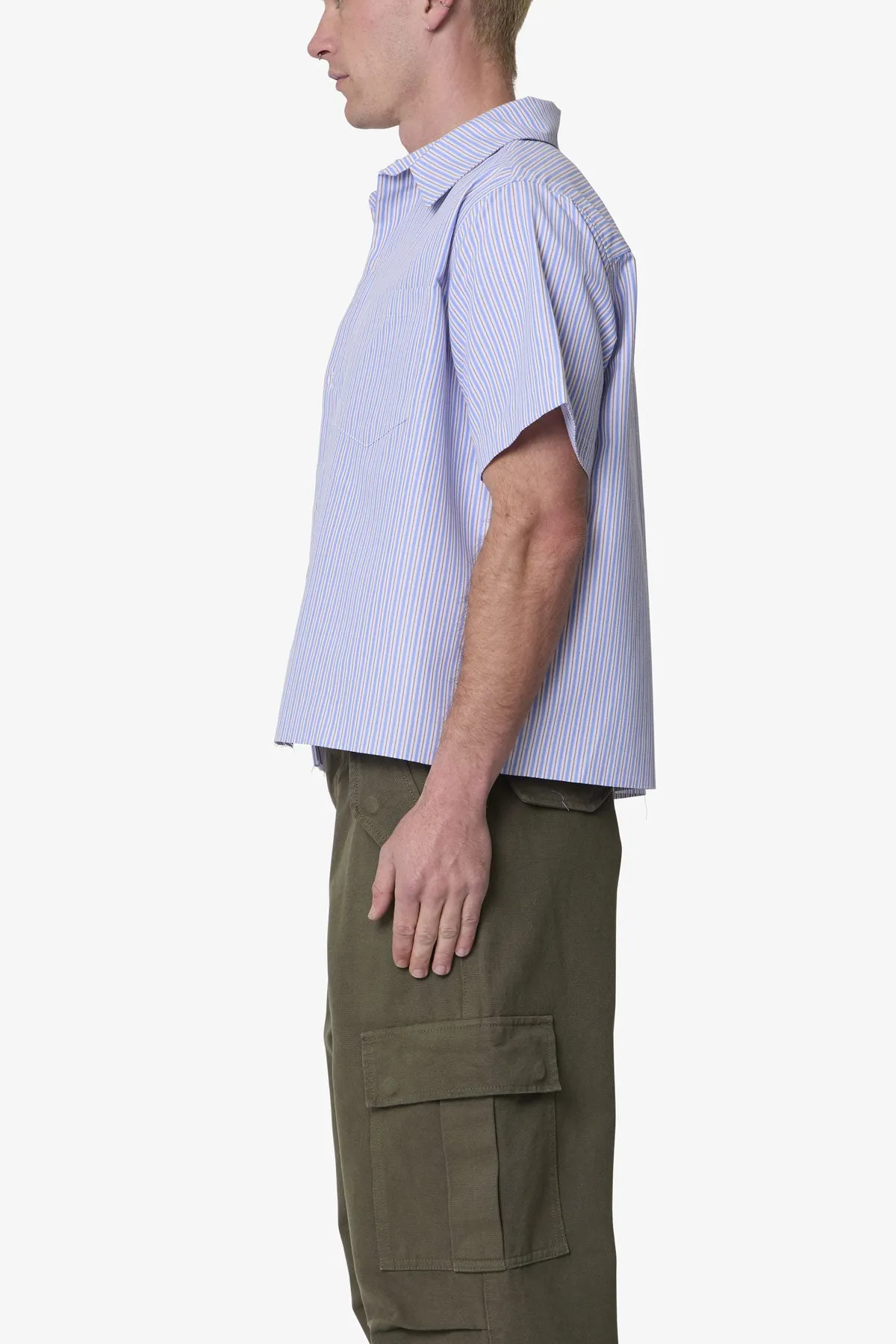 Striped Poplin Cropped S/S Shirt - Blue sold by MNML product image thumbnail 4