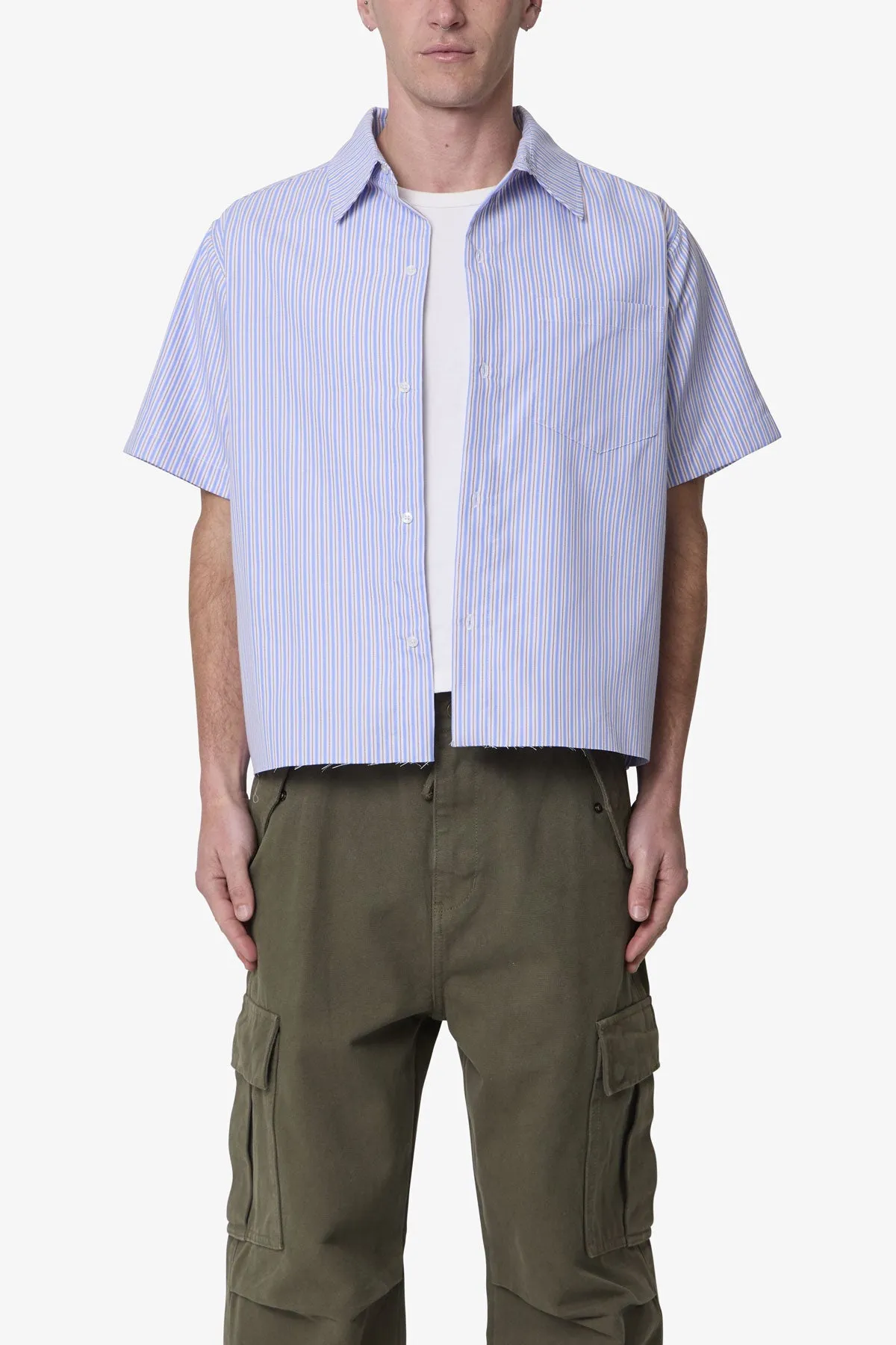 Striped Poplin Cropped S/S Shirt - Blue sold by MNML