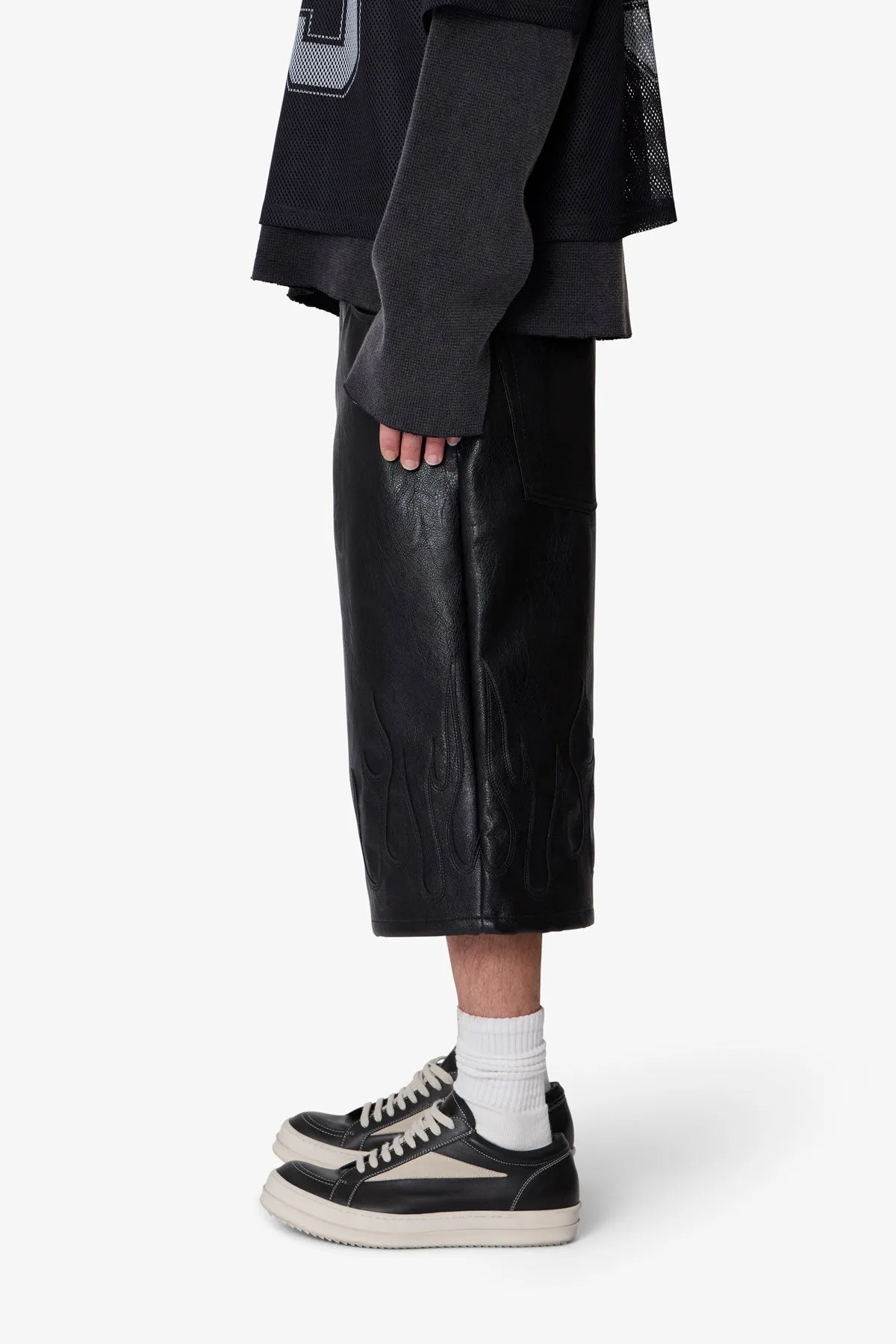 Ultra Baggy Leather Flame Shorts - Black sold by MNML product image thumbnail 4