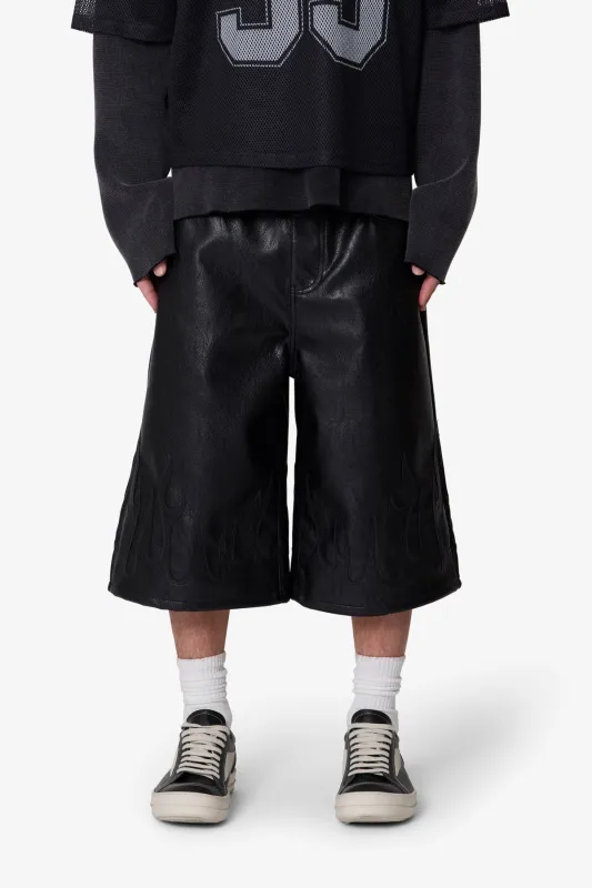 Ultra Baggy Leather Flame Shorts - Black made by MNML