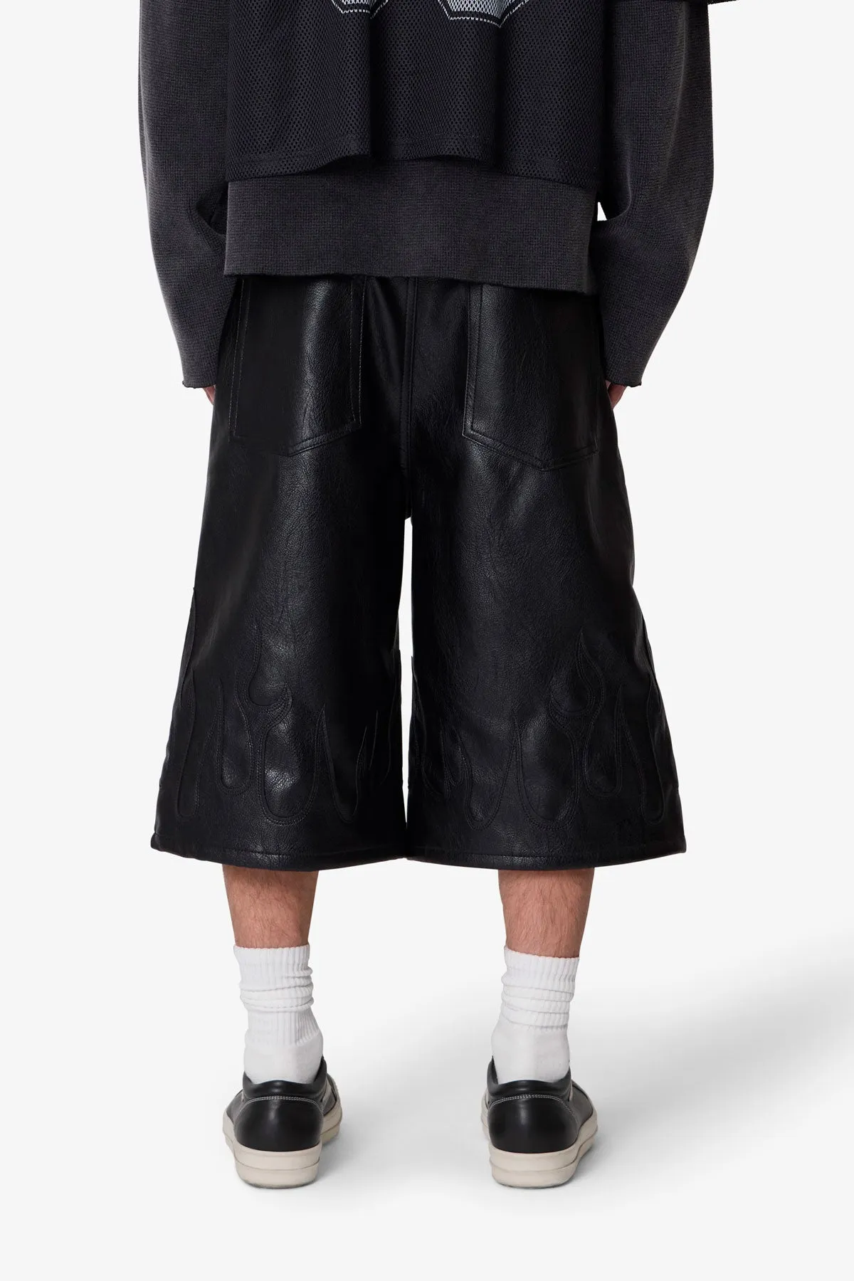 Ultra Baggy Leather Flame Shorts - Black sold by MNML product image thumbnail 5