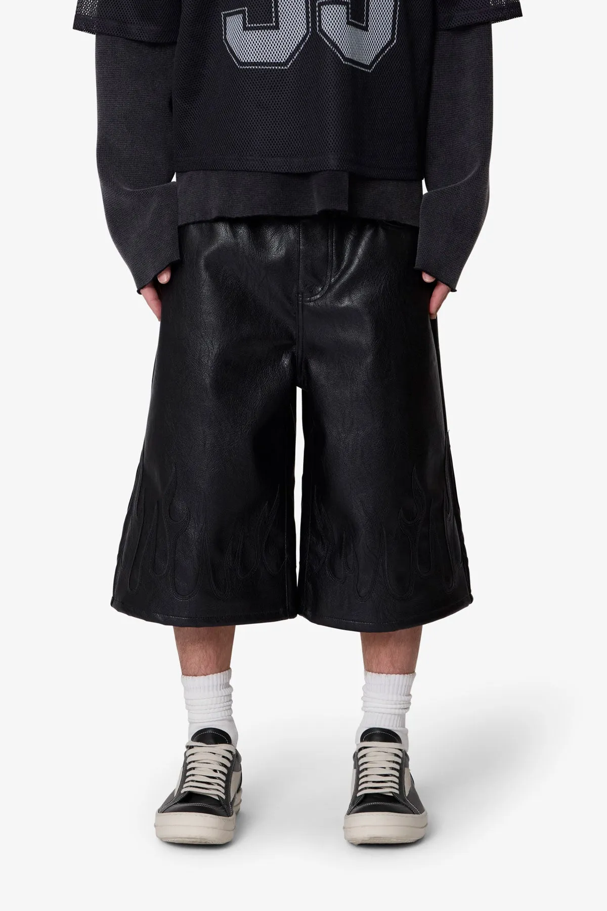 Ultra Baggy Leather Flame Shorts - Black sold by MNML product image thumbnail 2