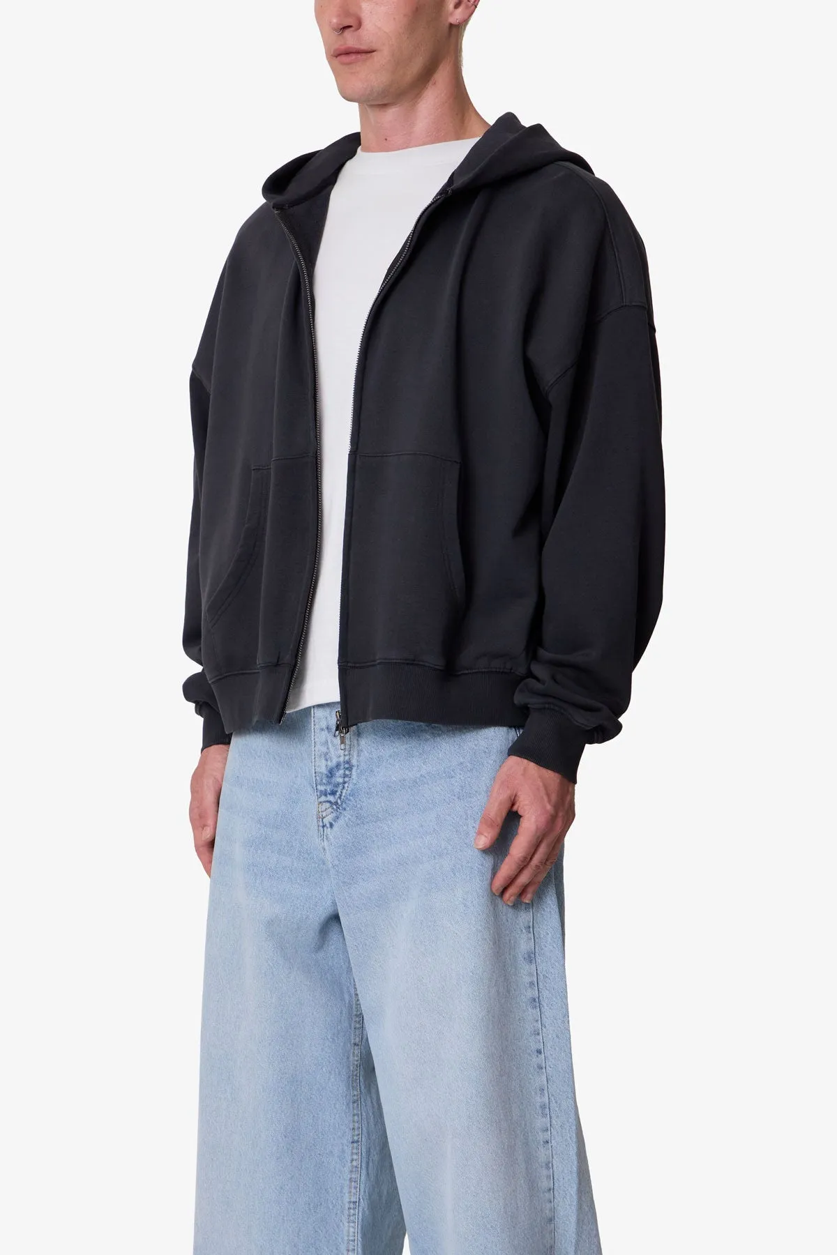 Heavy Basic Zip Up Hoodie - Washed Black sold by MNML product image thumbnail 3