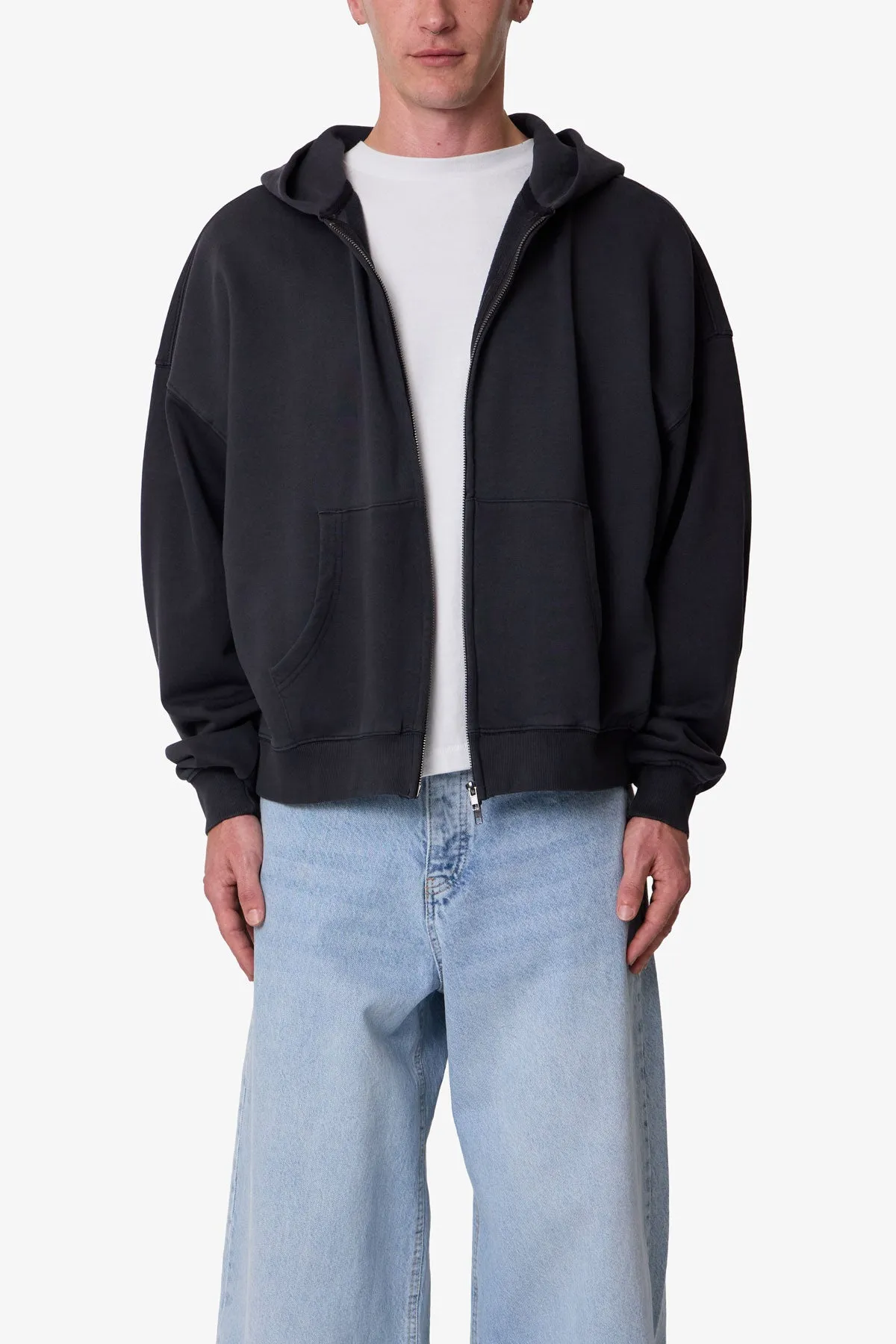 Heavy Basic Zip Up Hoodie - Washed Black sold by MNML product image thumbnail 2