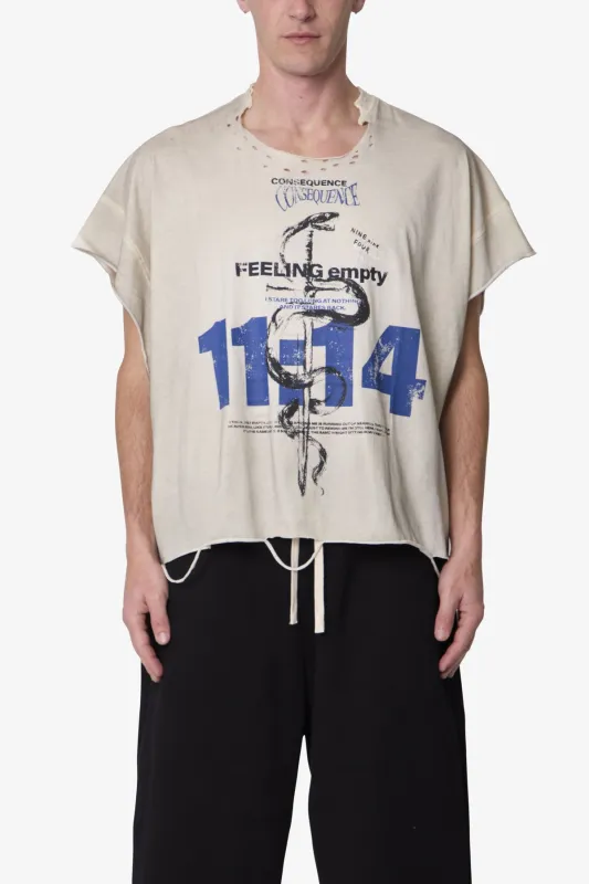 Tattered Cut Off Tee - Off White made by MNML