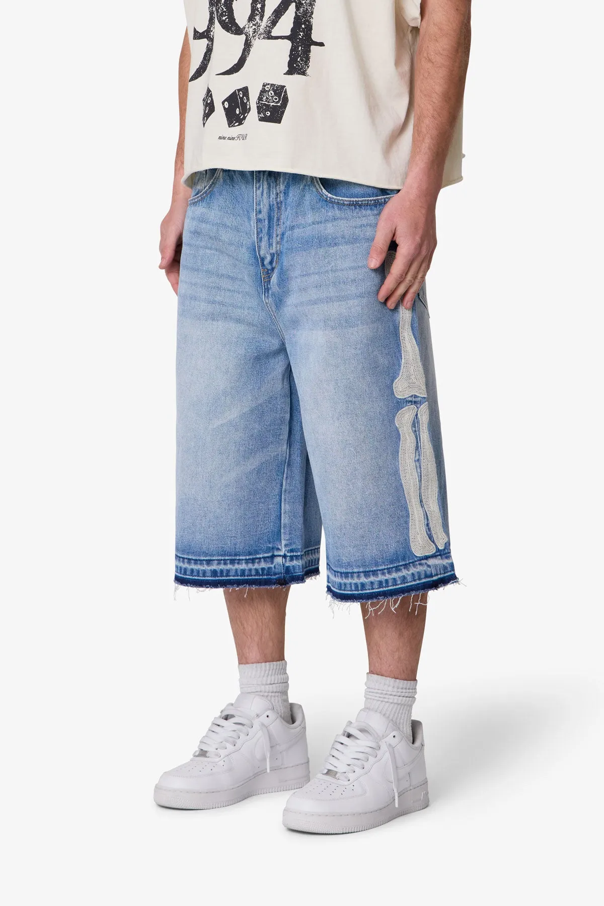 Ultra Baggy Bone Denim Shorts - Blue sold by MNML product image thumbnail 3