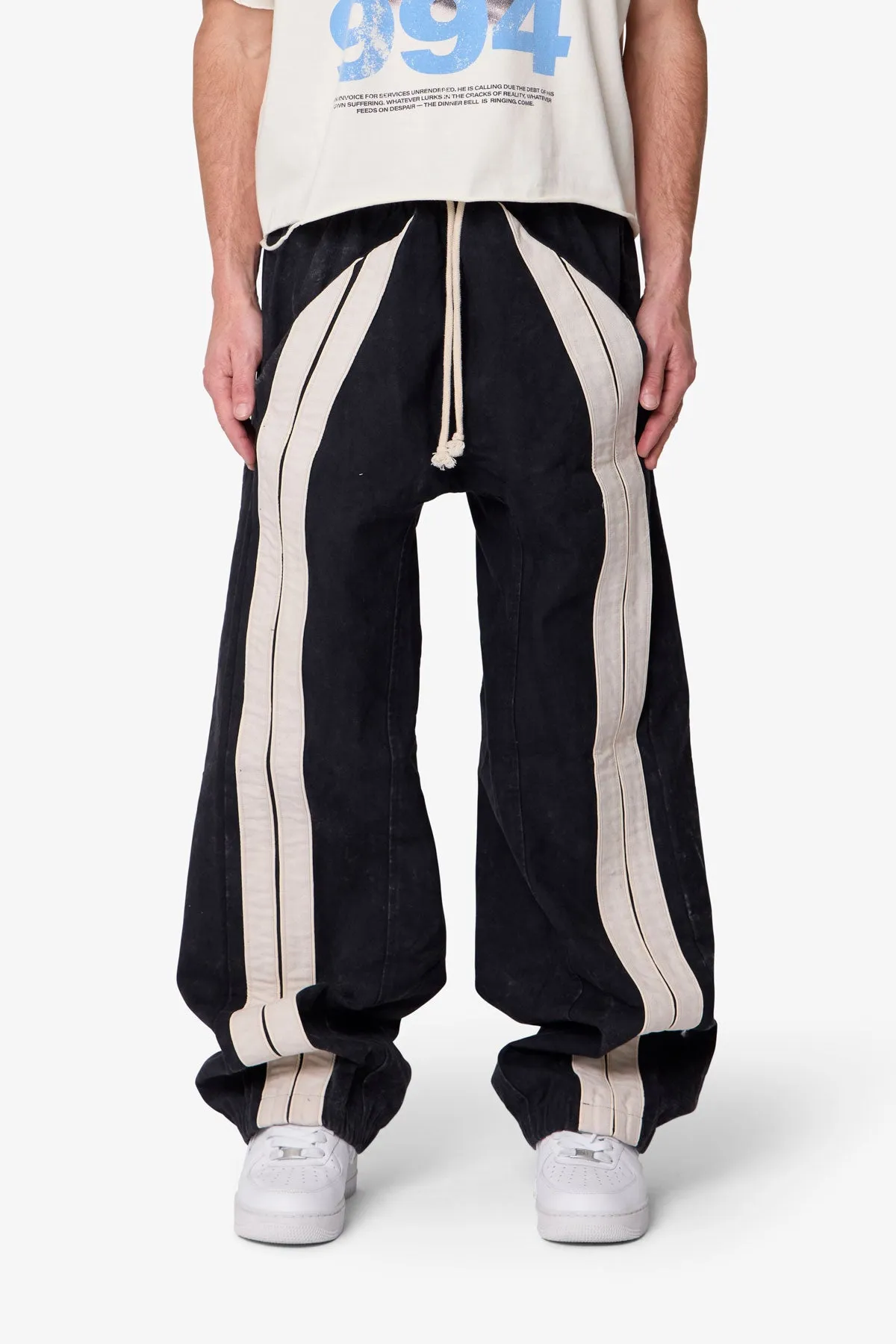 Ultra Baggy Stripe Twill Pants - Black/White sold by MNML